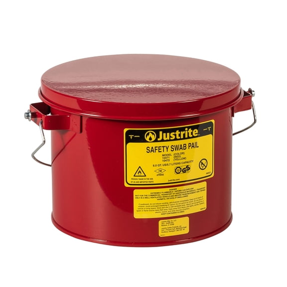 Justrite 10471 Steel Swab Pail, 6L Capacity CA3