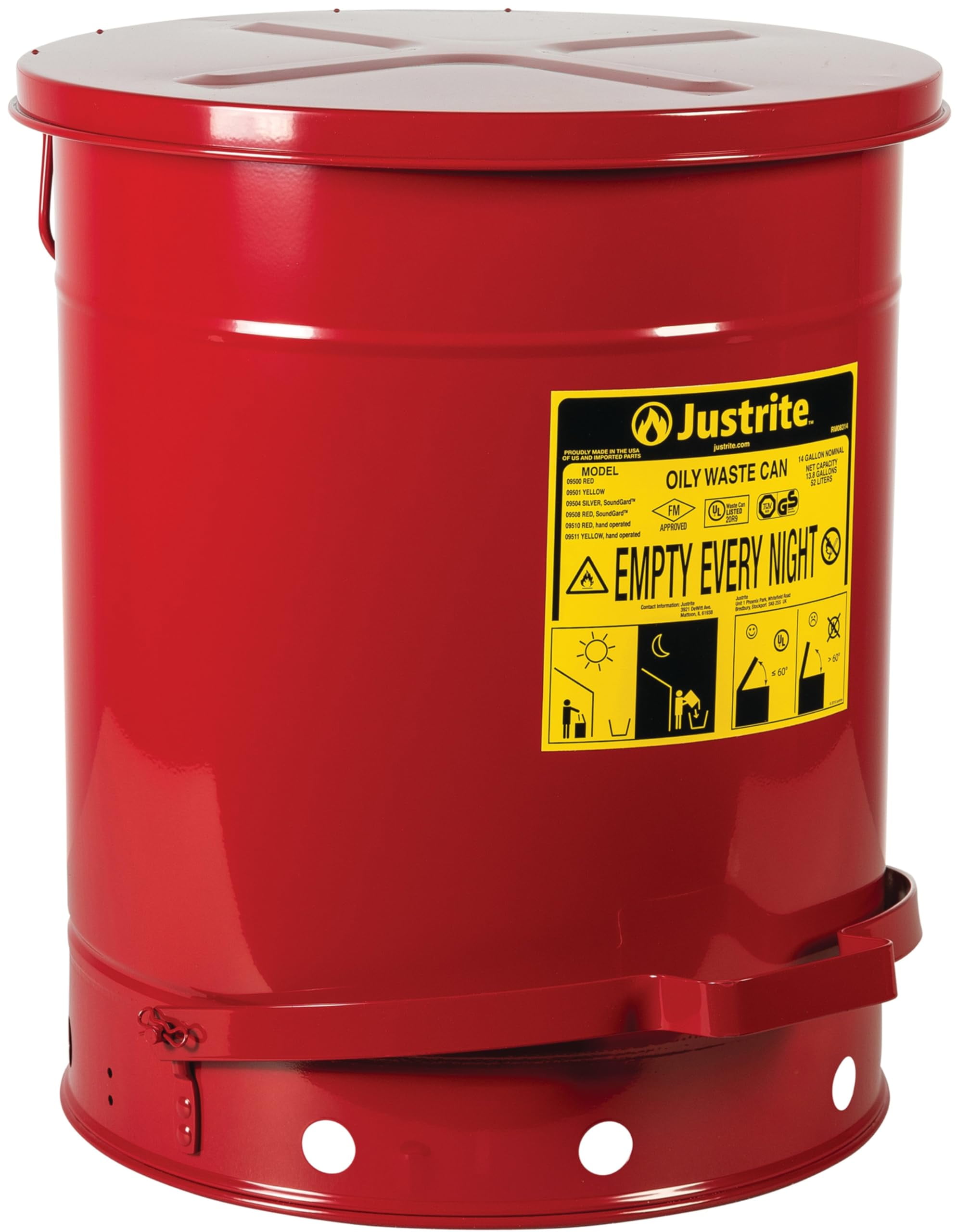 Justrite 14 Gallon Galvanized Steel Oily Waste Can, 20