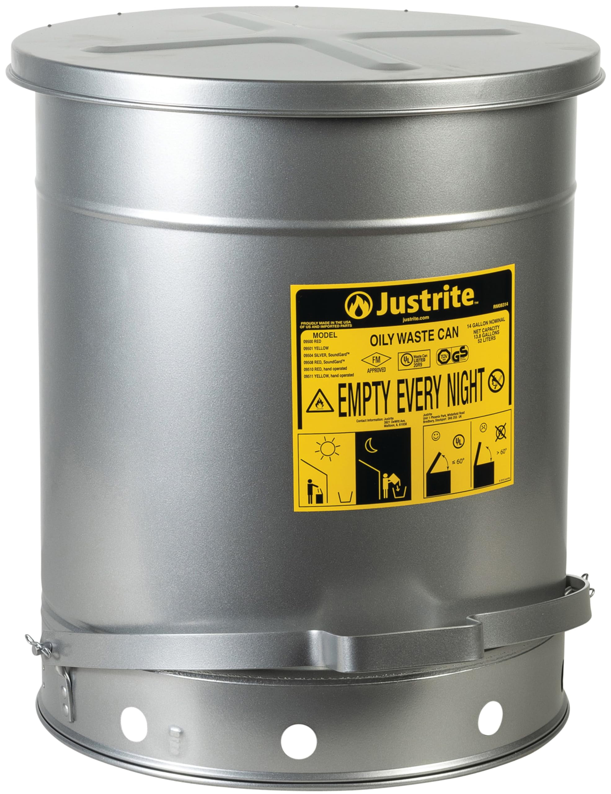 Justrite 14 Gallon Galvanized Steel Oily Waste Can, 20