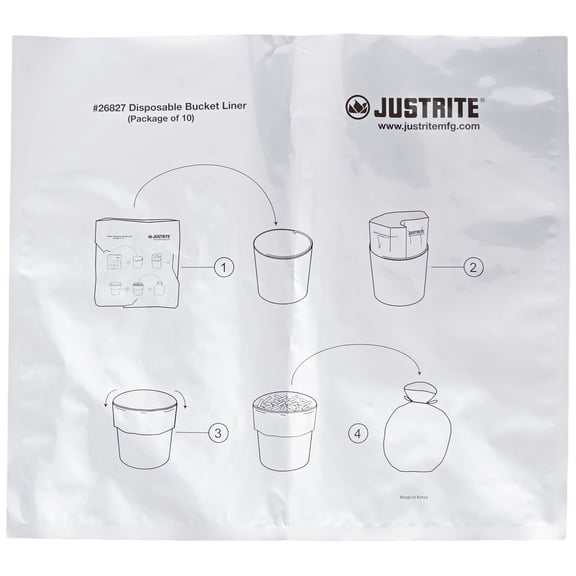Justrite 26827 Aluminum/Polyethylene Disposable Bucket Liner with Twist-Tie, for Smoking Receptacles (Pack of 10), Gray CA2