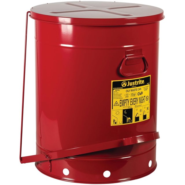 Justrite 6 Gallon Galvanized Steel Oily Waste Can, 16" x 12" Metal Oil