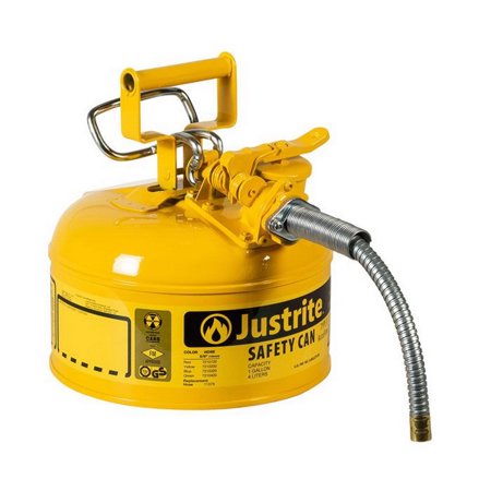 Justrite 7210220 1 Gallon, 5/8" Metal Hose, Steel Safety Can for Diesel, Type II, AccuFlow™, Yellow - 7210220