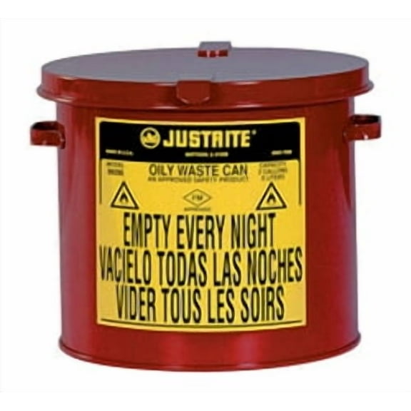 Justrite 2 Gallon Capacity, Galvanized Steel Oily Waste Can