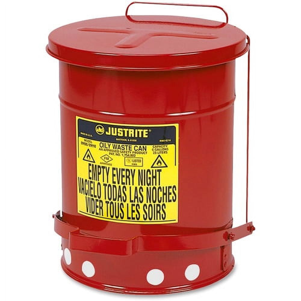 Justrite Just Rite 6 Gallon Oily Waste Can 6 gal Capacity - Round - 15. ...