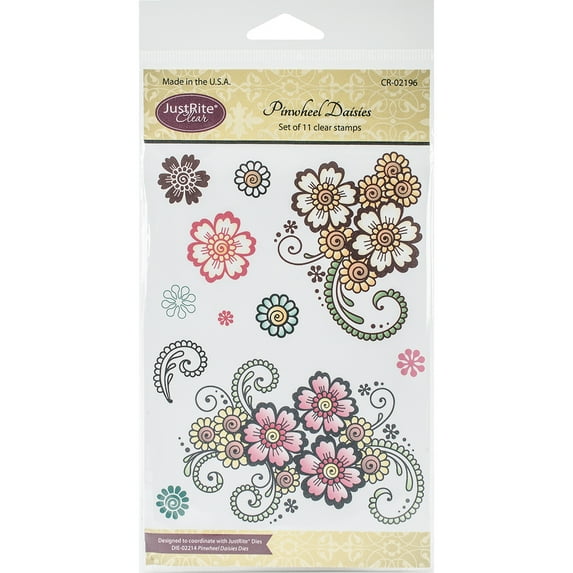 JustRite Papercraft Clear Stamps 4"X6"-Pinwheel Daisies, Pk 1
