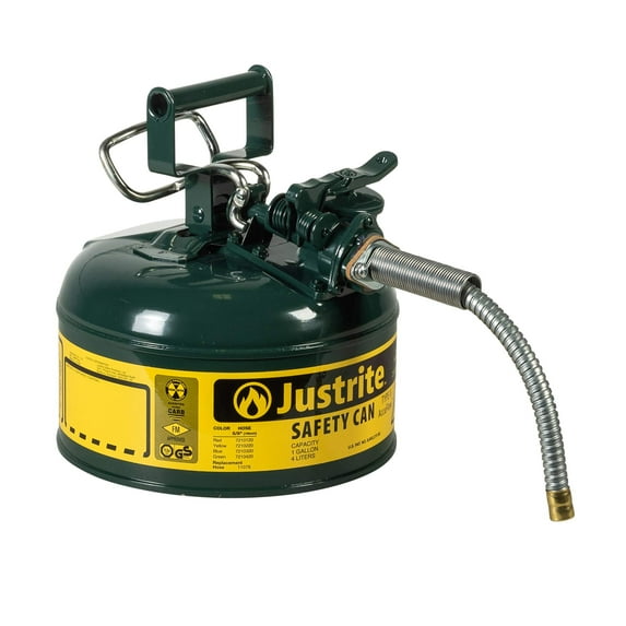 Justrite Type II AccuFlow Safety Cans, Flammables, 1 gal, Green - 1 EA (400-7210420)