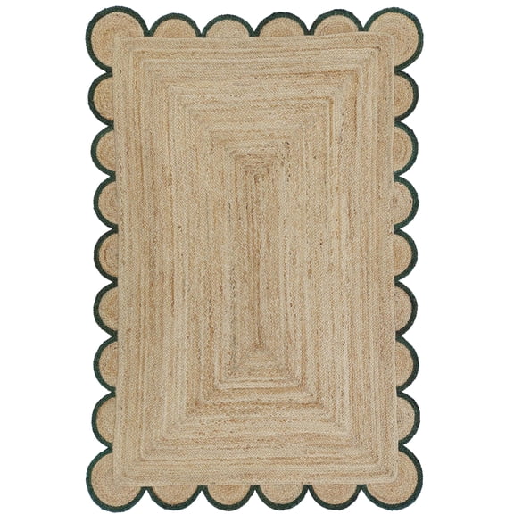Jute Area Rug Carpet For Home And Living Room Décor Rectangular Scalloped Natural Jute Area Rug Green 2' x 6' BY KALVEERA