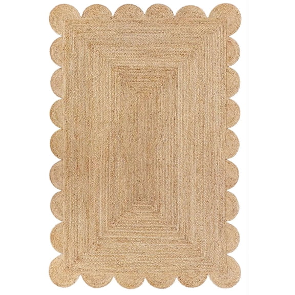 Jute Area Rug For Home And Living Room Décor Rectangular Scalloped Natural Jute Area Rug Carpet Natural 2'6" x 12' BY KALVEERA