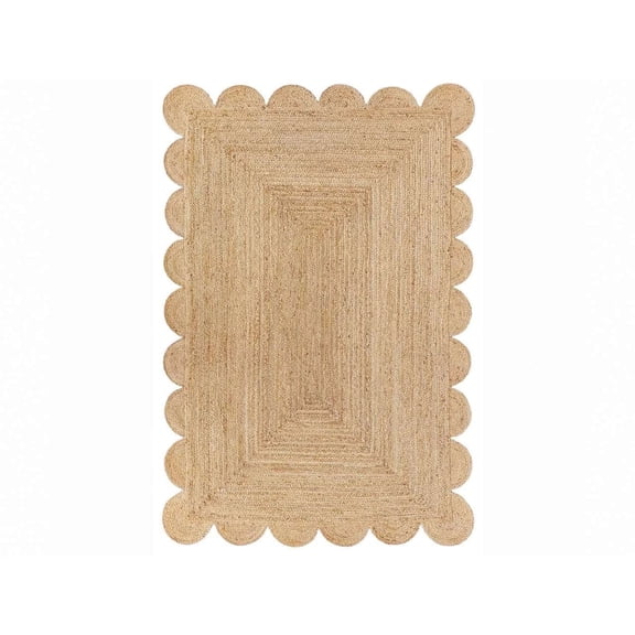 Jute Area Rug For Home And Living Room Décor Rectangular Scalloped Natural Jute Area Rug Carpet Natural 2' x 6' BY KALVEERA