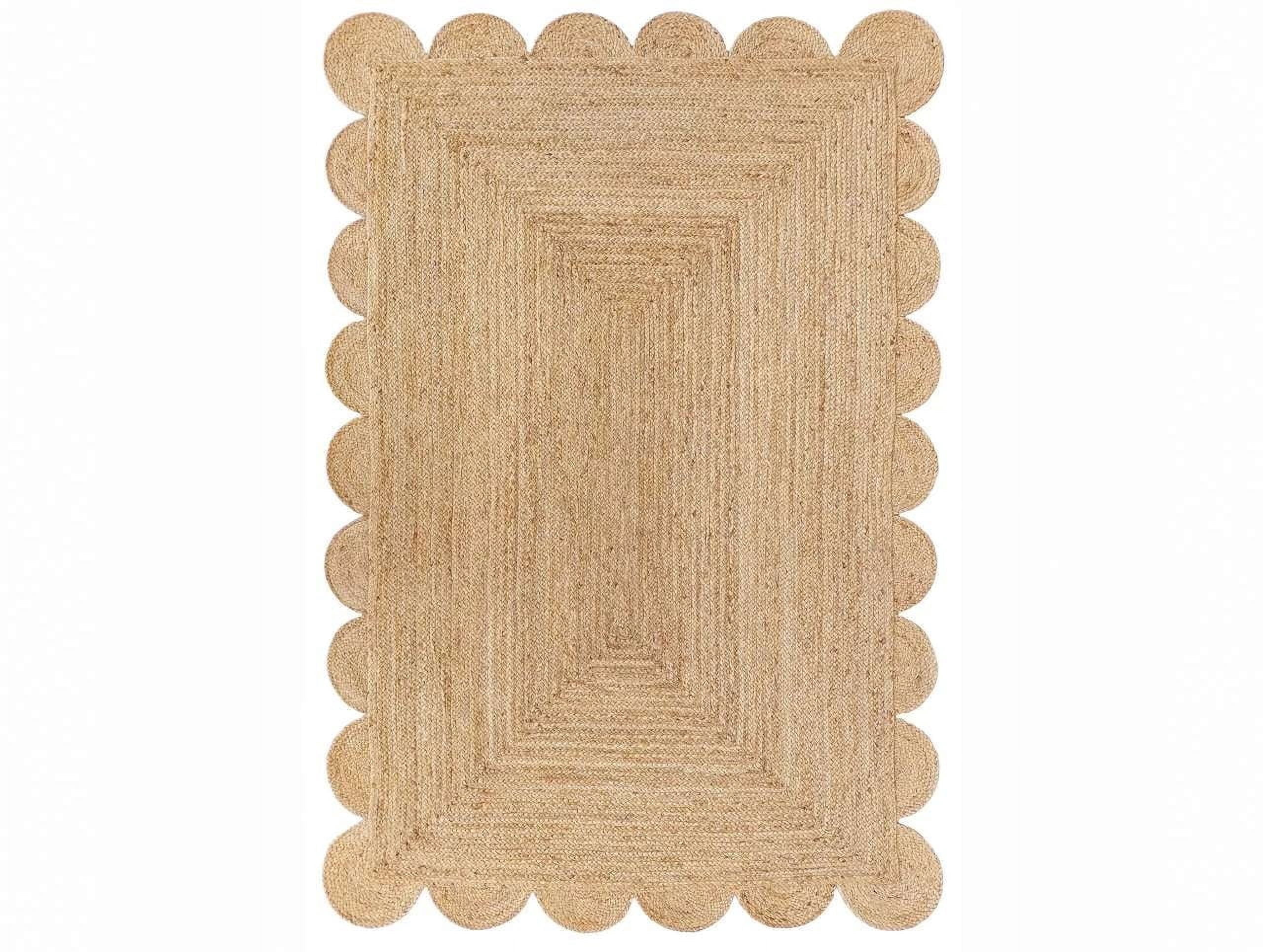 Jute Area Rug For Home And Living Room Décor Rectangular Scalloped Natural Jute Area Rug Carpet Natural 8' x 10' BY KALVEERA