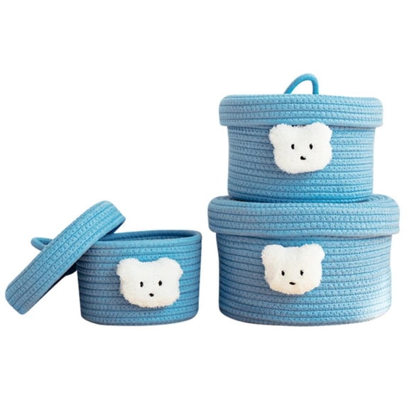 Jute Baskets - 3pcs Round Decorative Woven Storage Basket Set with Lids