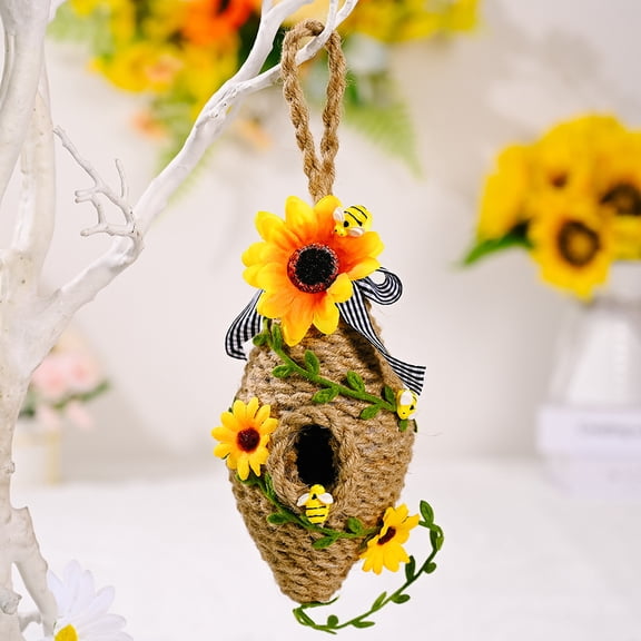 Jute Bee Hive Decor Bee Tiered Tray Decorations Decorative Honey Bee Skeps Spring Farmhouse Coffee Table Decor Country Kitchen Natural Party Summer Sunflower Home Bookshelf Decor