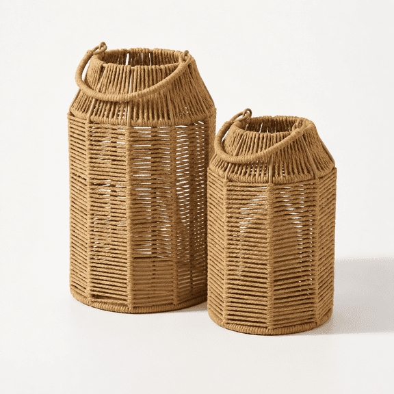 Jute Boho Handcrafted Farmhouse Decorative Lanterns, Set of 2