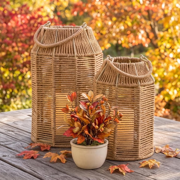 Jute Boho Lanterns - Handcrafted Coffee Table Decor