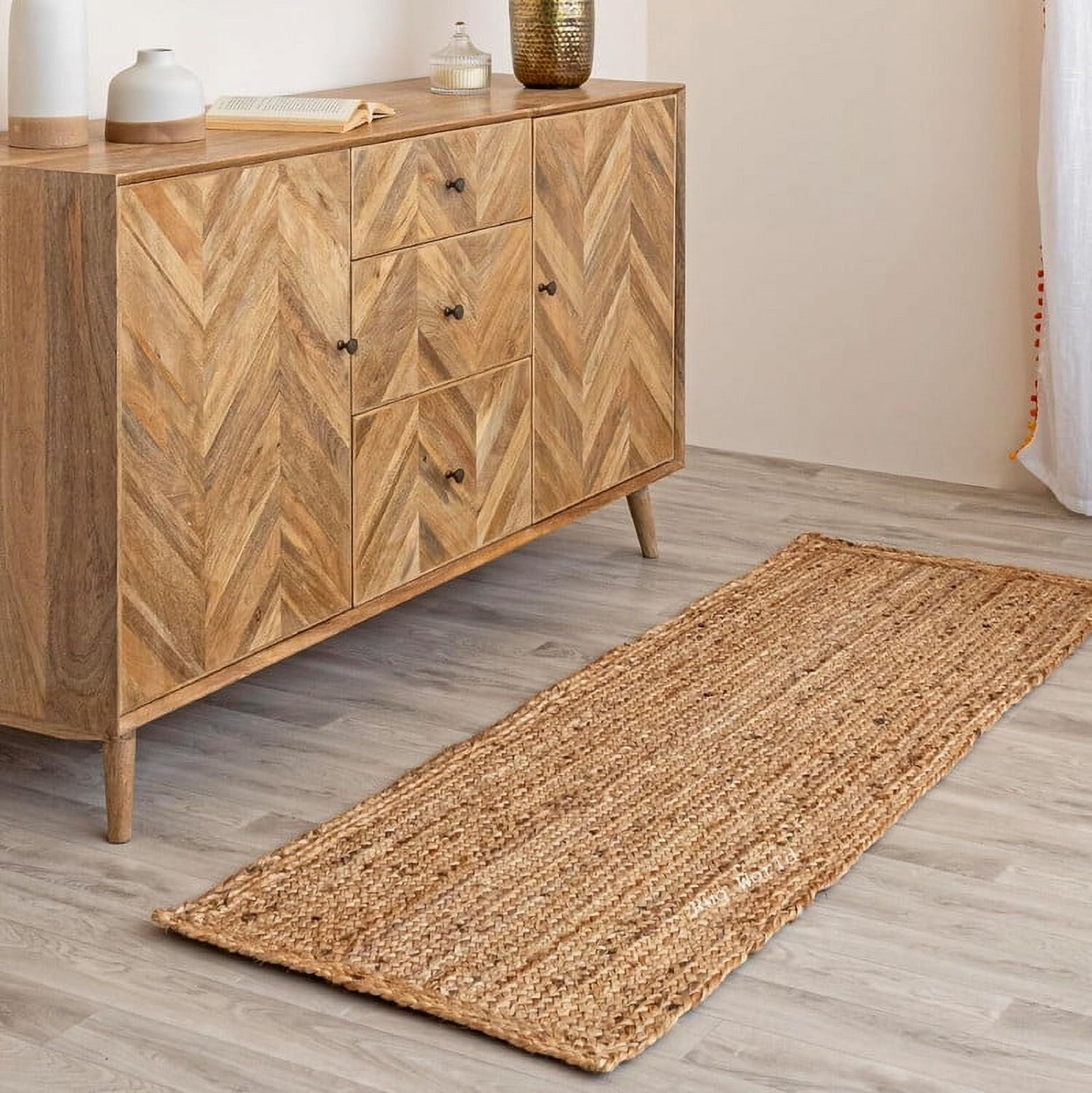 Jute Braided Area Rug Runner Rectangle – Hand Woven Soft Fiber Carpet ...