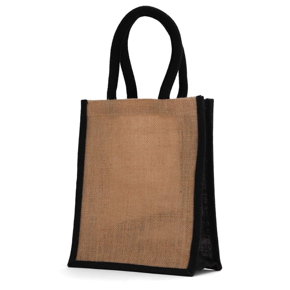 Milltown Merchants Jute Burlap Bags with Cotton Handles and Laminated Interior (1 Pack, Black - Small)