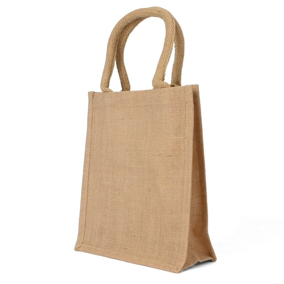 Jute Burlap Bags with Cotton Handles and Laminated Interior (12 pack, Natural - SM)