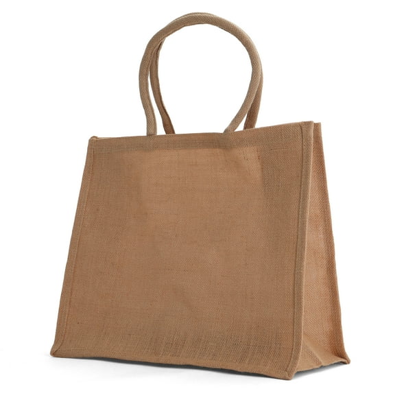 Jute Burlap Bags with Cotton Handles and Laminated Interior (12 pack, Natural - XL)