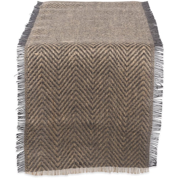 Jute Burlap Collection Kitchen Tabletop, Table Runner, 14x72, Chevron Gray