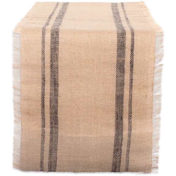 Jute Burlap Collection Kitchen Tabletop, Table Runner, 14x72, Double Border Gray