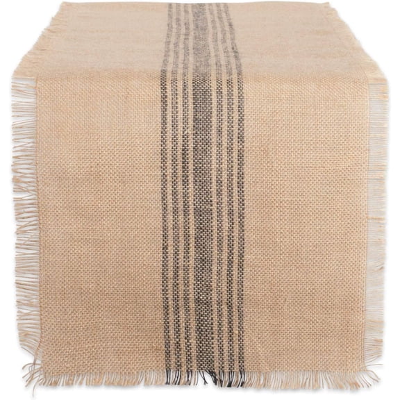 Jute Burlap Collection Kitchen Tabletop, Table Runner, 14x72, Middle Stripe Gray