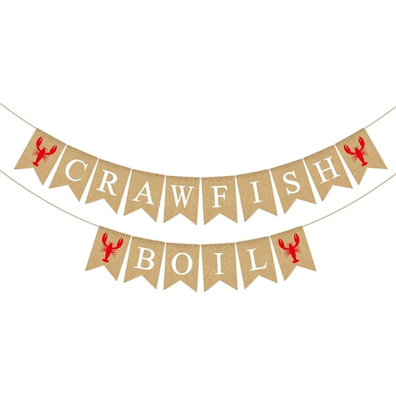 Jute Burlap Crawfish Boil Banner Rustic Summer Lobster Birthday Party Mantle Fireplace Decoration