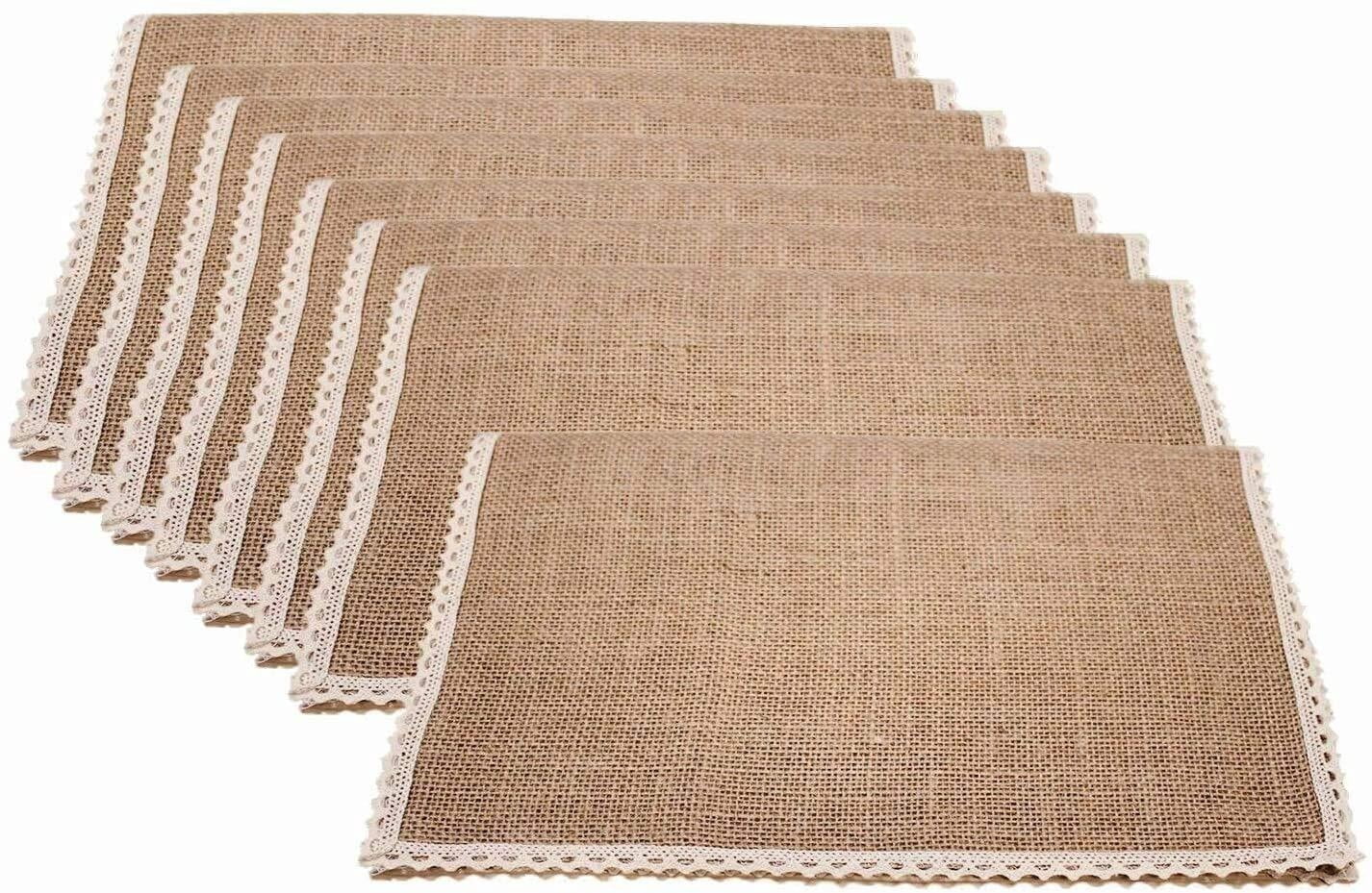 Jute Burlap Placemat, Super Value Hand made Ladder Lace Look Placemat & One of life's little home luxuries, 40x30 cm (Set of 8)
