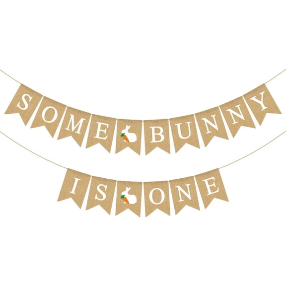Jute Burlap Some Bunny Is One Banner Easter Spring Boy Girl 1st Birthday Party Decoration Supply