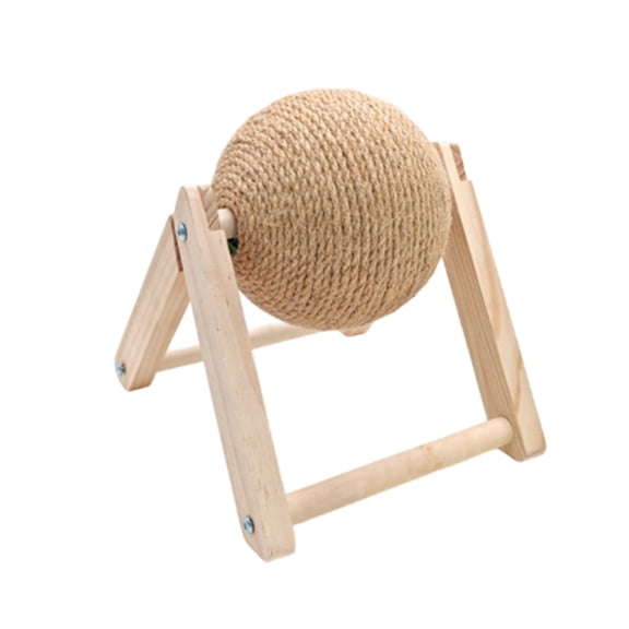 Jute Cat Scratching Ball Toy With Wooden Stand, Interactive Cat Scratcher Ball For Cats, Cat Exercise Toy For Indoor Cats, Cat Scratching Post For Kitten & Cat, Cat Play Toy