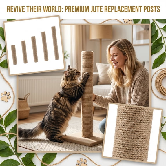 Jute Cat Scratching Post, 20In Long X 2.4In Diameter, Cat Scratcher For Cage, Cat Climbing Frame, Cat Toy For Grinding Claws, Scratching & Itching Relief, Natural Durable Jute