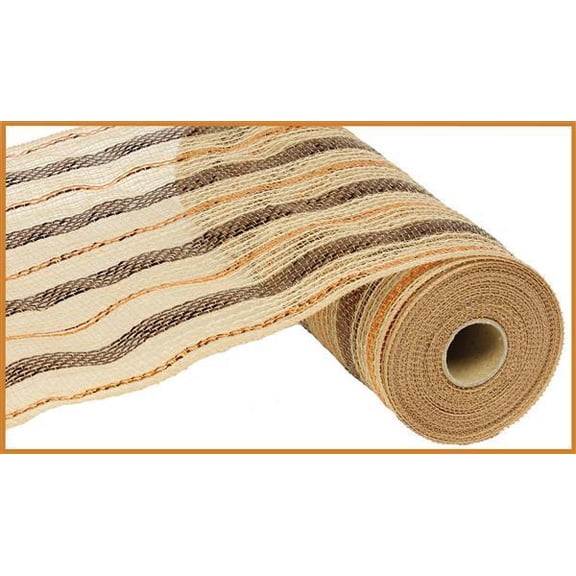 Jute Chocolate Copper Stripe Deco Mesh - 10 Inches x 10 Yards