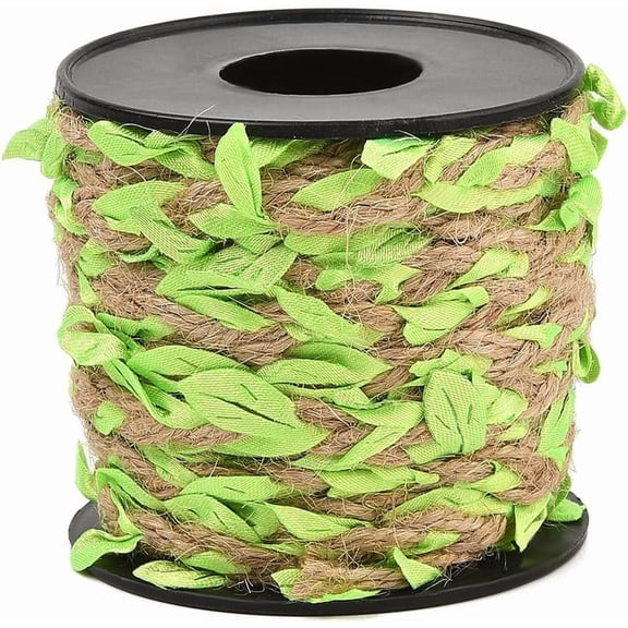 Jute Cord Polyester Cloth Leaf Trim Cord with Spool Green Yellow 6~25mm 10.94 Yards(10m)/Roll