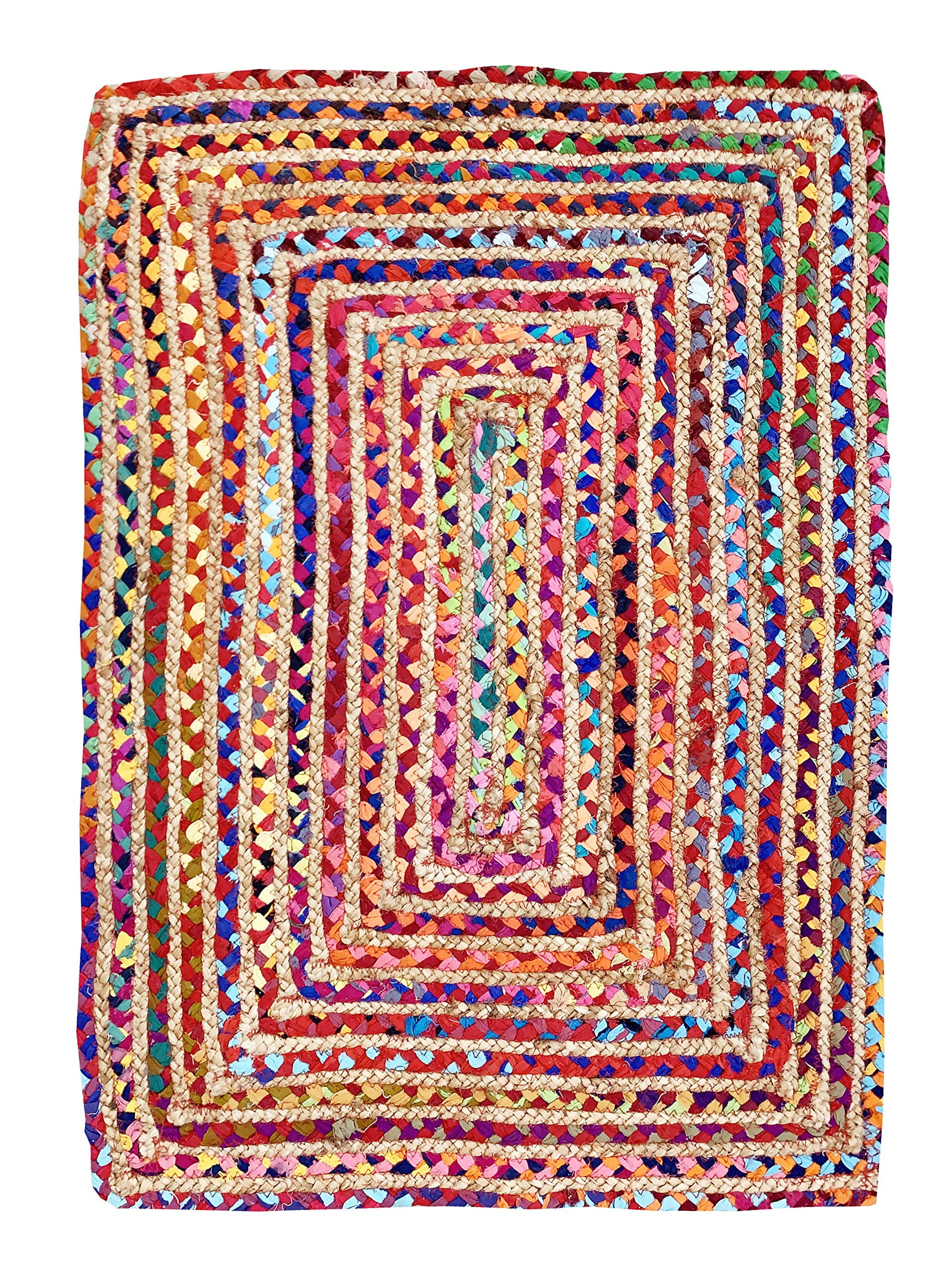 Jute Cotton Multi Chindi Braid Rug 2X3' -Multi Color, Reversible for ...