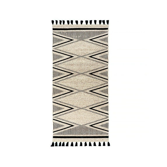 Jute Cotton Twist Diamond Printed Rug Black, Augusta