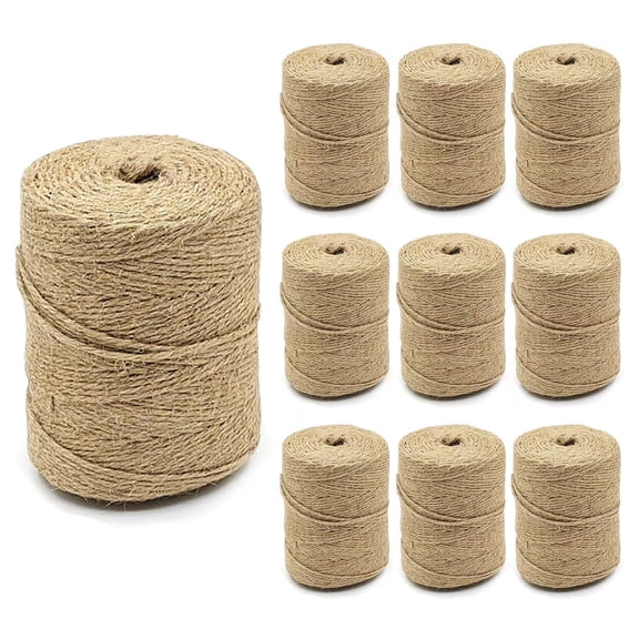Jute Craft String, 10 Rolls 6000 Total Feet 2mm Thick, Multipurpose Packing Gardening Decor