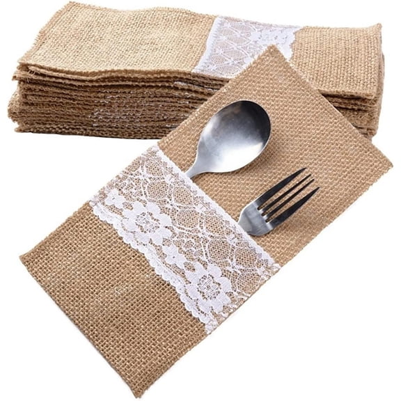 Jute Cutlery Bag Cutlery Holder Natural Knife and Forks Set Wedding Vintage Table Decoration for Wedding Christmas Party Kitchen Storage