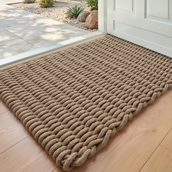Jute Door Mat for Front Entryway, 2' X 3' Braided Woven Doormat Outside Entrance, Dirt Trapper Natural Fiber Entry Mats for Patio, Brown