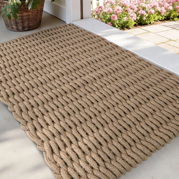 Jute Door Mat for Front Entryway, Braided Woven Doormat, Dirt Trapper Natural Fiber Entry Mat, Brown