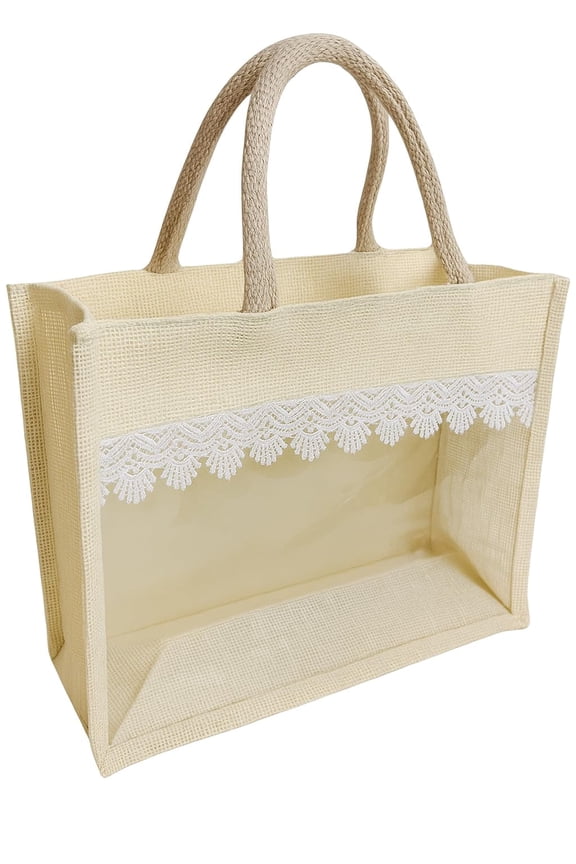 Jute Gift Hamper Bag with Transparent Window | Eco-Friendly Bag for Gifting, Return Gifts, Dry Fruits | Reusable Tote Bag (12105 Inch, Natural)