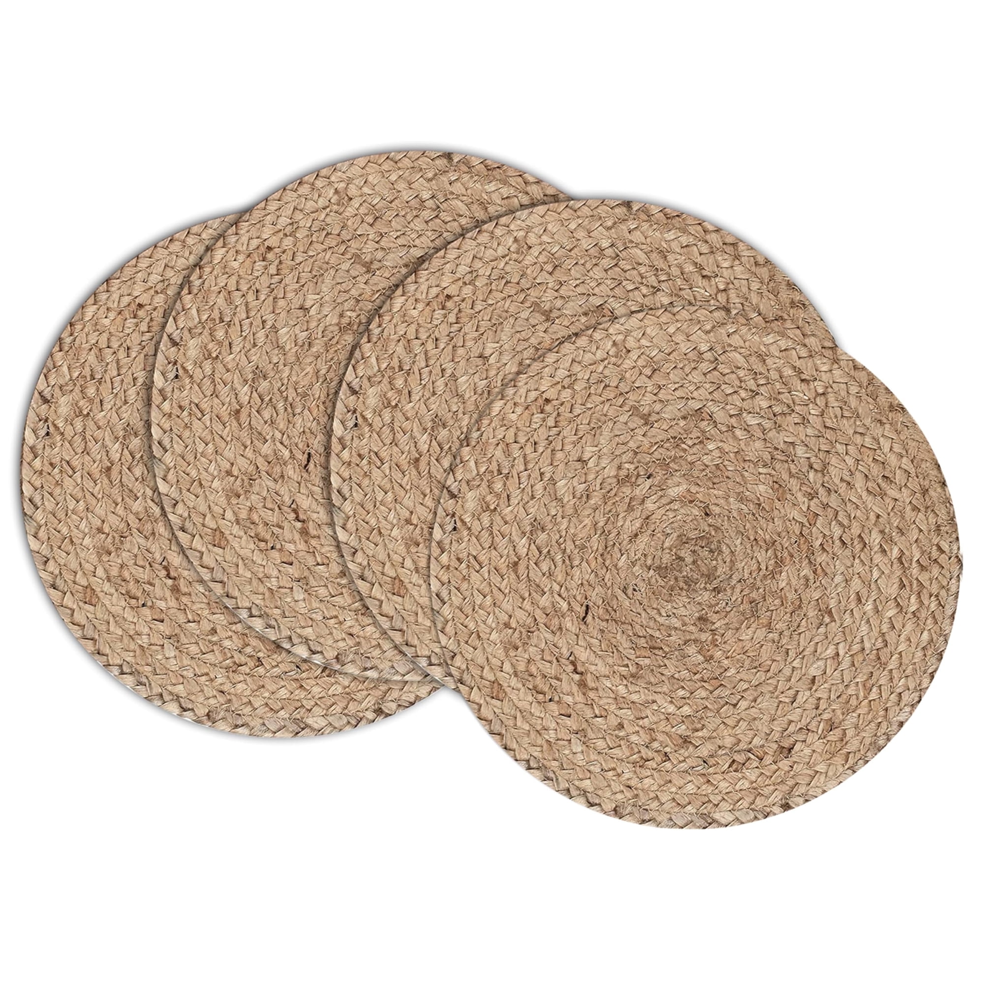 Bedding Craft Jute Hand-Braided Tablemat, 13-inch Round Natural Fiber Placemats - Set of 4
