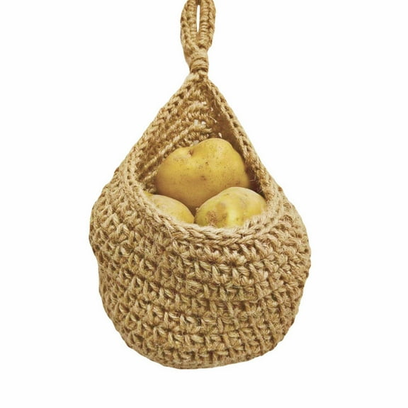 Jute Hanging Fruit Vegetable Baskets - Rope Woven, Breathable, Drawstring, Washable, Decorative for Kitchen Storage