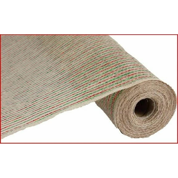 Jute Laser Foil Mesh, Beige with Purple Red Blue and Yellow Foil Stripes - 21"X10yd