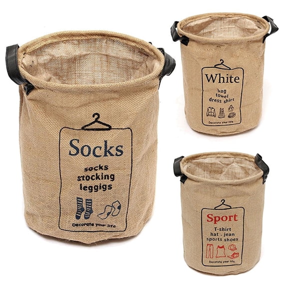 Jute Laundry Basket Pocket Organizer Basket Storage With Socks Printed
