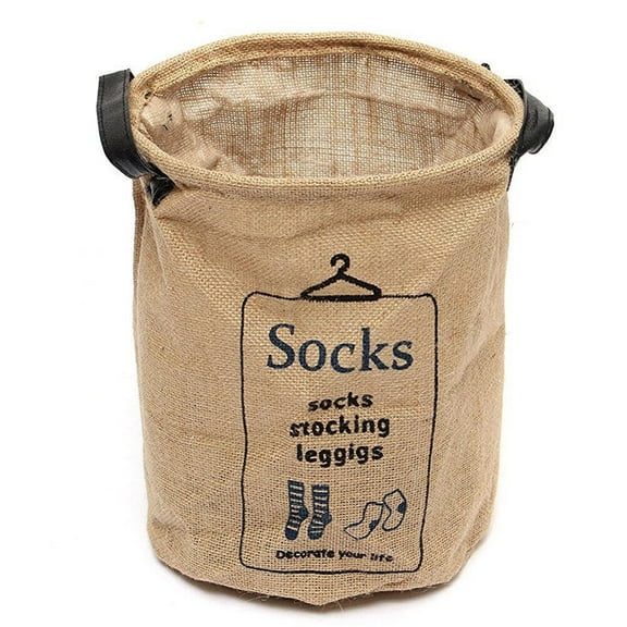 Jute Laundry Basket Pocket Organizer Basket Storage With Socks Printed