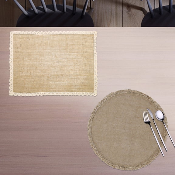 Jute Linen Placemats with Lace, Easy-Clean, Insulated Heat-Resistant Table Mats, Beige, 12x16 Inch, for Dining, Parties & Events, 1 Piece