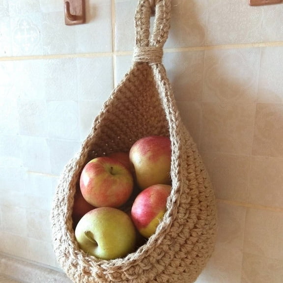 Jute Onion Basket Hanging for Pantry, Potato Garlic Onion Pantry Storage Baskets, Boho Wall Baskets for Kitchen, Garlic Keeper, Bohemian Handwoven Wall Mount Fruit or Veggie Basket Decor