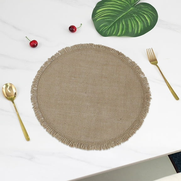 Jute Placemats for Dining Table, Heat Resistant Linen Weave Lace Edge Washable Placemats for Kitchen, Farmhouse Western-Style Table Mats, Beige