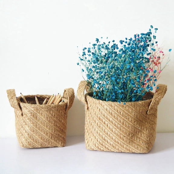 Jute Planter Basket,Woven Basket with Handle,Basket Storage Rack, Table Desk Organizer for Home Decor