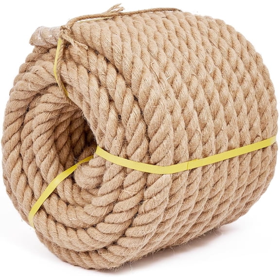 Jute Rope 1 1/2 Inch 50 Feet, Heavy Duty Natural Hemp Ropes, Twisted Hemp Rope for Crafts, Gardening, Bundling, Climbing, Hammock, Nautical, Tug of War, Railings, Home Decorating