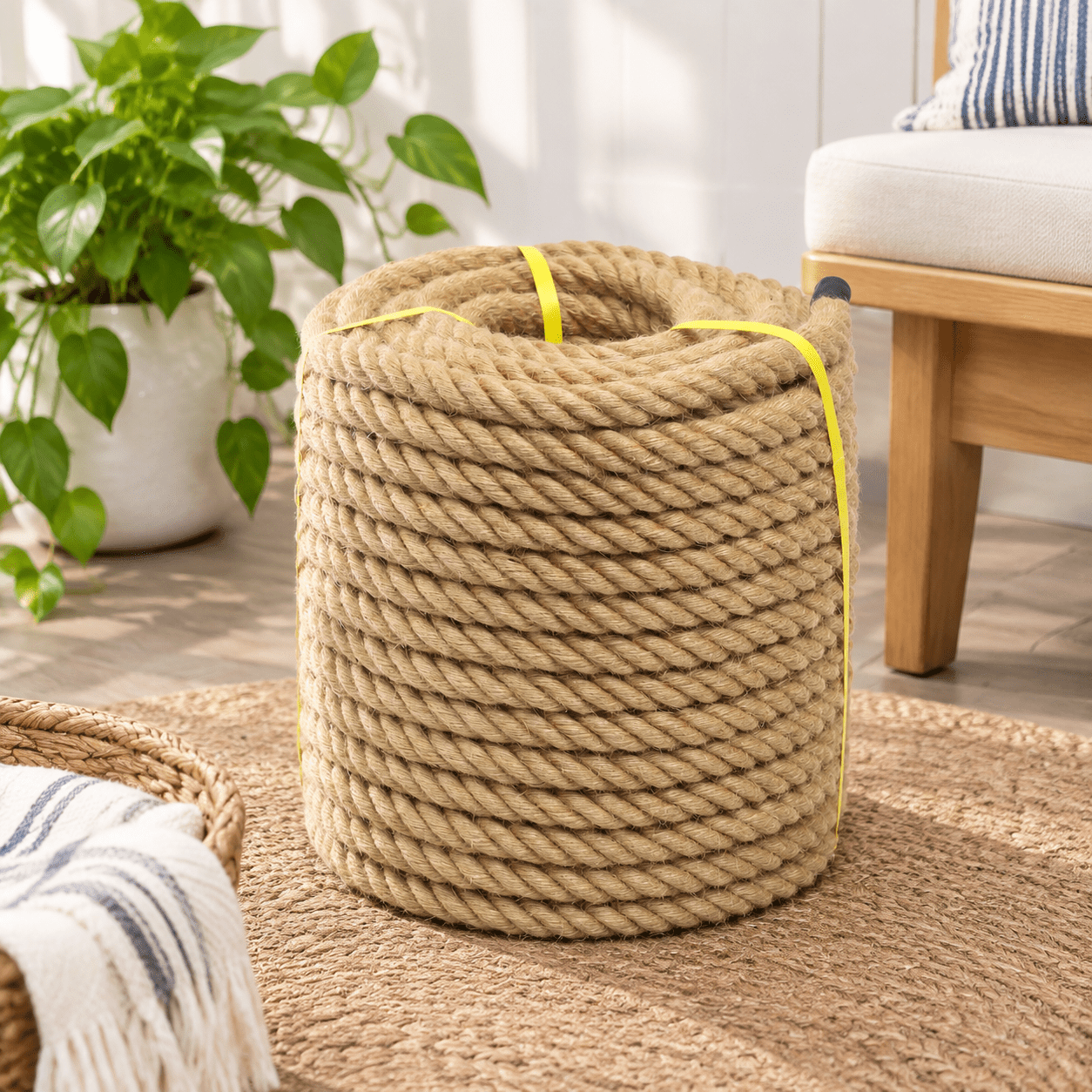 Hemo Rope Jute Rope 1 Inch 150 Feet Hemp Rope, Heavy Duty, Twisted, Natural, Tug ...